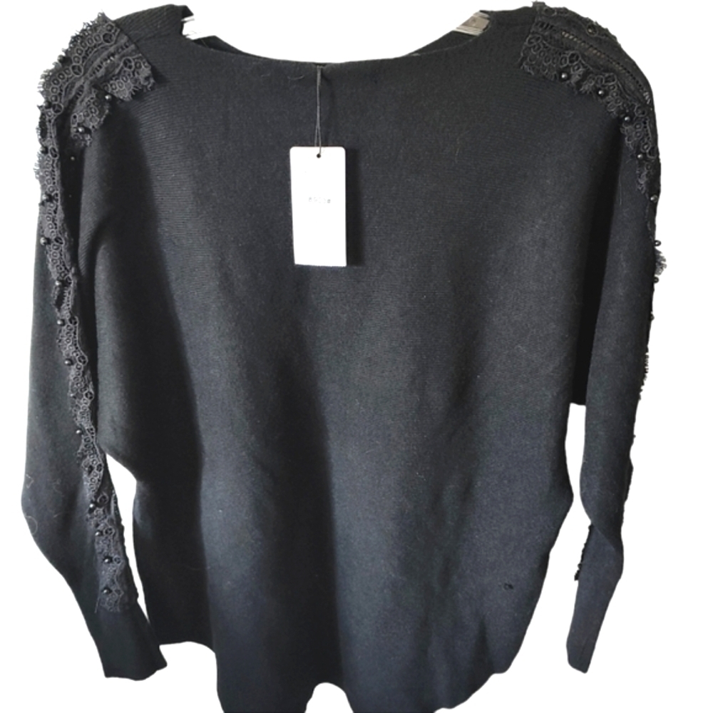 DOMANI Cotton Blend Beaded Crew Neck Long Sleeve Sweater Size Large NWT